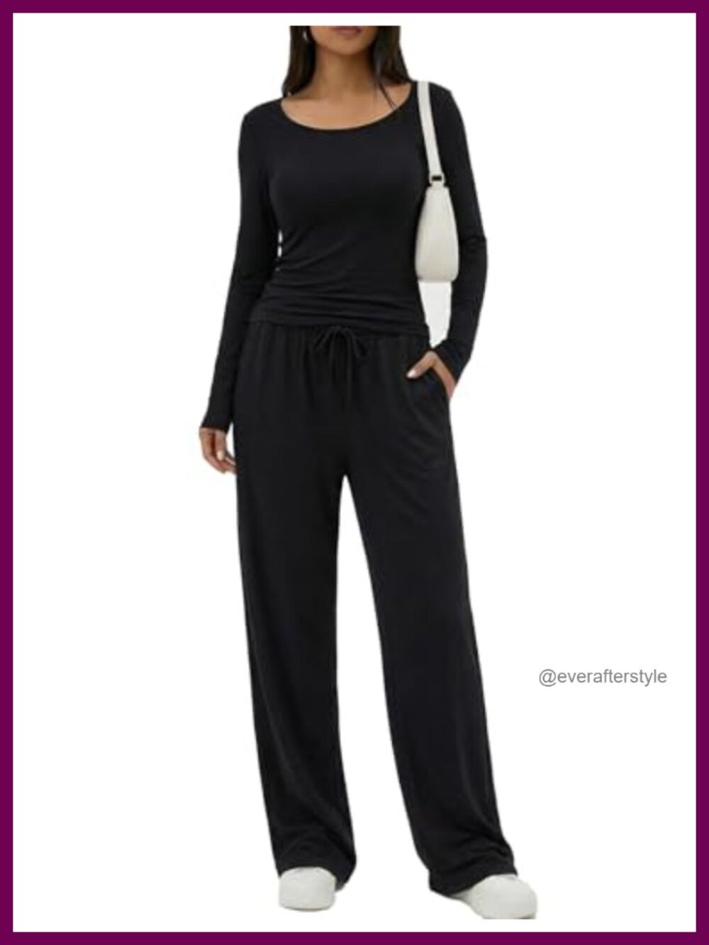 Women's 2 Piece Lounge Set Scoop Neck Ruched Top Wide Leg Pants Travel Outfit